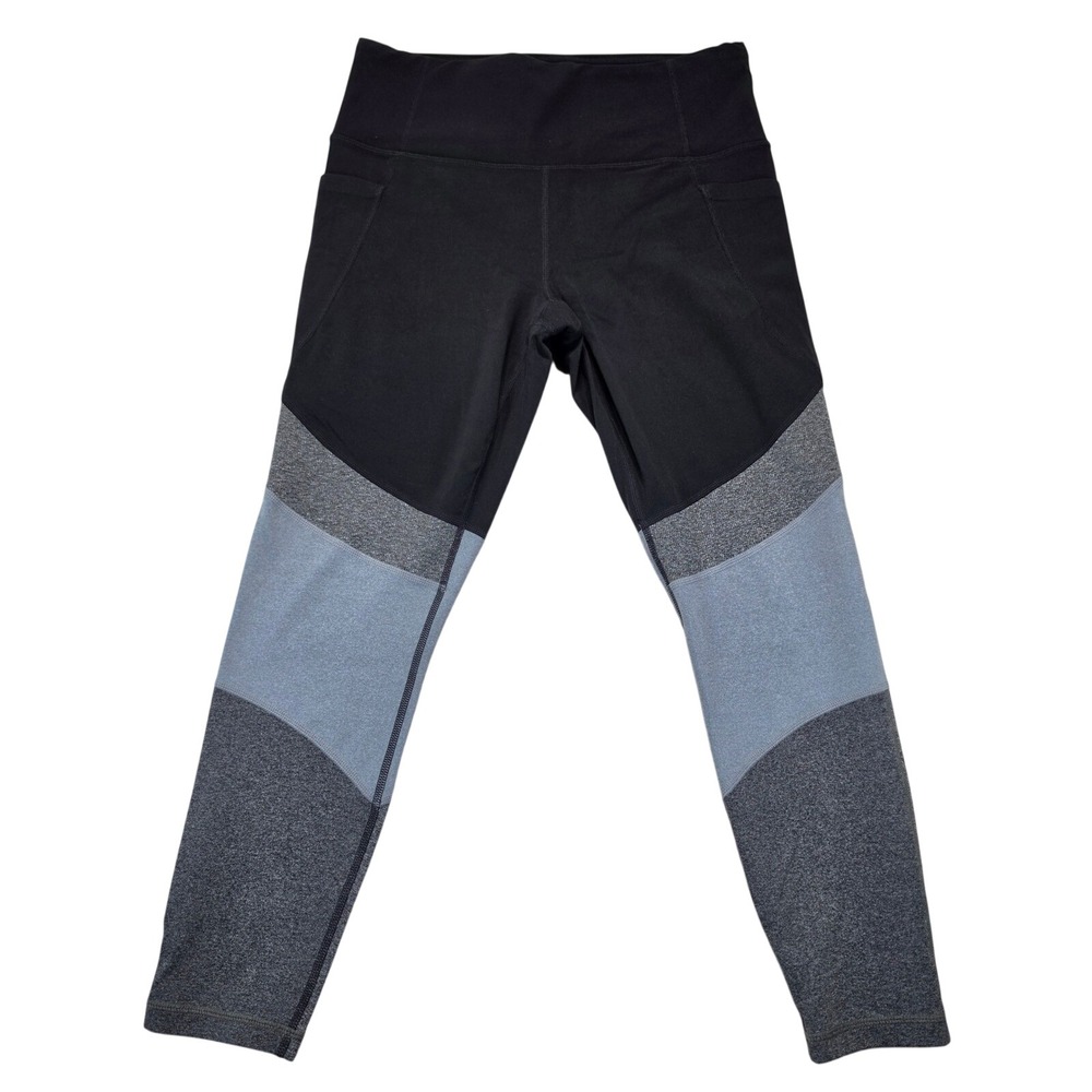 Athleta Womens Colorblock High Rise 7/8 Leggings with Pockets Black Grey Size M